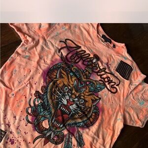 Affliction shirt- Orange and Purple
